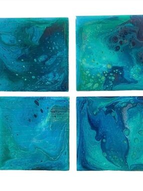 Handmade Fluid Art Acrylic Dirty Pour Resined Coastal Drink Coasters